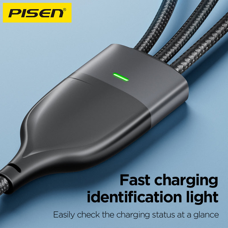 PISEN two-to-three braided data charging cable 1.2m AP-FC15-1200 - PisenBiz