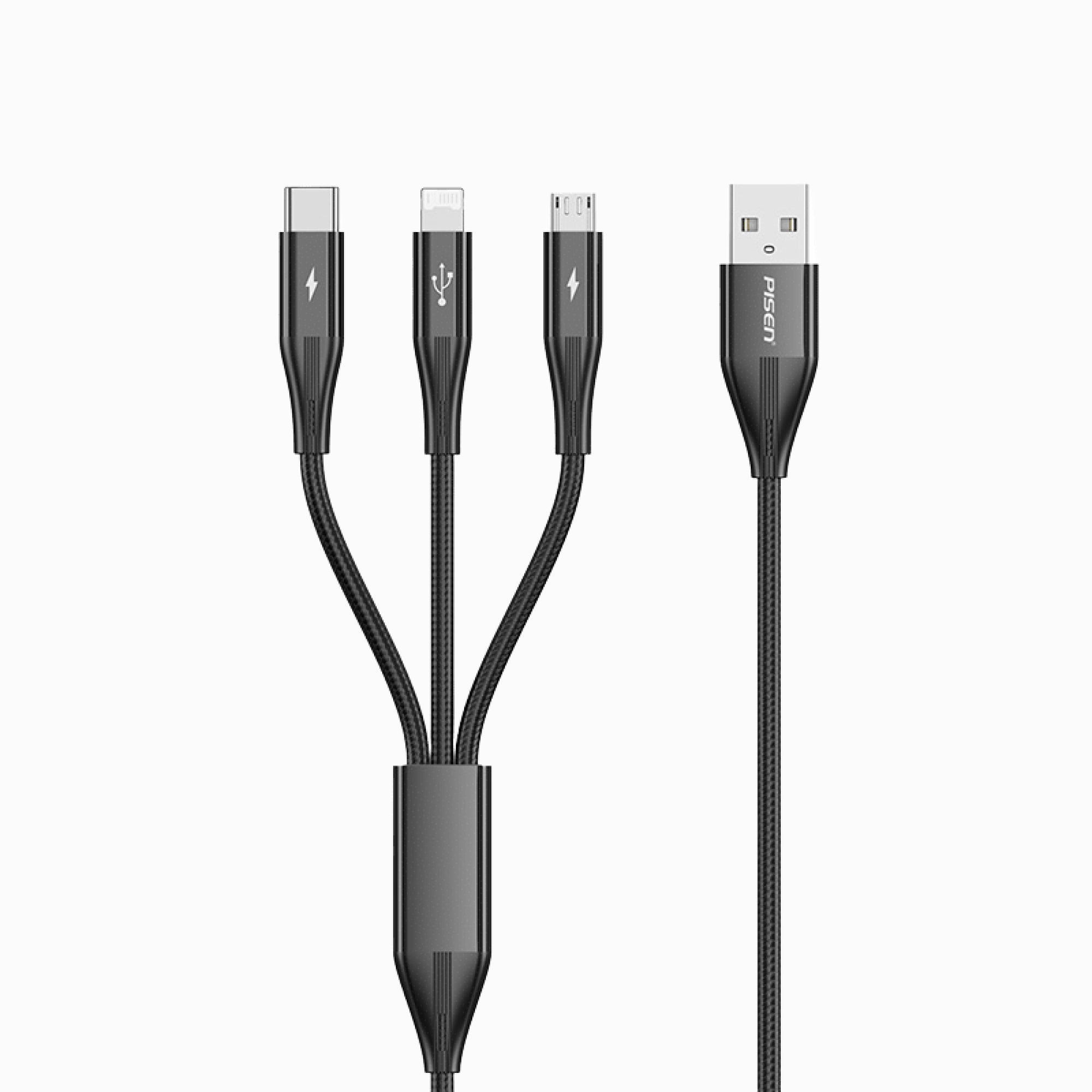 PISEN Star Speed USB to (Lightning/USB-C/Micro)1.2m Braided Cable AP-FC17-1200 - PisenBiz