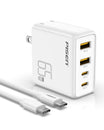 PISEN 65W USB C Charger - 65W USB C Fast Charger Block with 4FT USB-C Cable, 65W GaN Charger PPS 4-Port Fast Compact Foldable, USB Wall Charger for MacBook Pro/Air, iPad Pro, Galaxy S23, iPhone Series - PisenUS